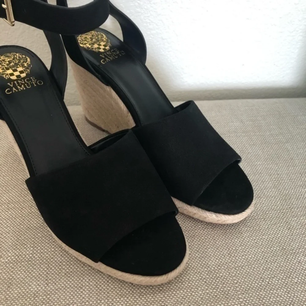 NEW Vince Camuto Leonita‎ Black Wedge Sandals 10